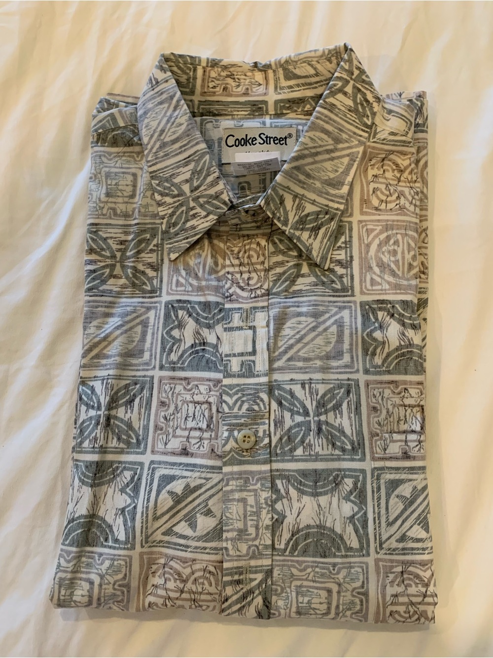 Men’s Beige & Green Black Patterned Button-Up Shirt by Cooke Street